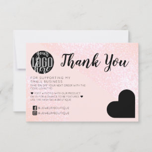 Pink Glitzer Geo Heart Logo Kunde Vielen Dank Dankeskarte