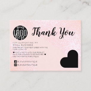 Pink Glitzer Geo Heart Logo Kunde Vielen Dank Visitenkarte