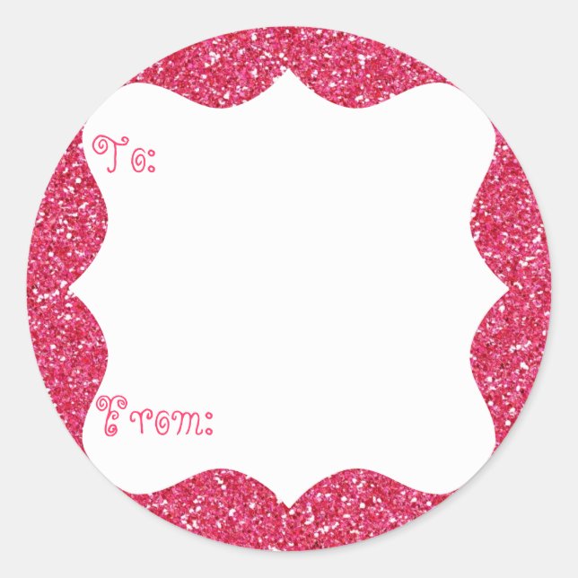 Pink Glitzer Gift Tag Runder Aufkleber (Vorderseite)