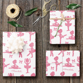 Pink Glitzer Girl Ballerina Muster Geburtstagspart Geschenkpapier Set