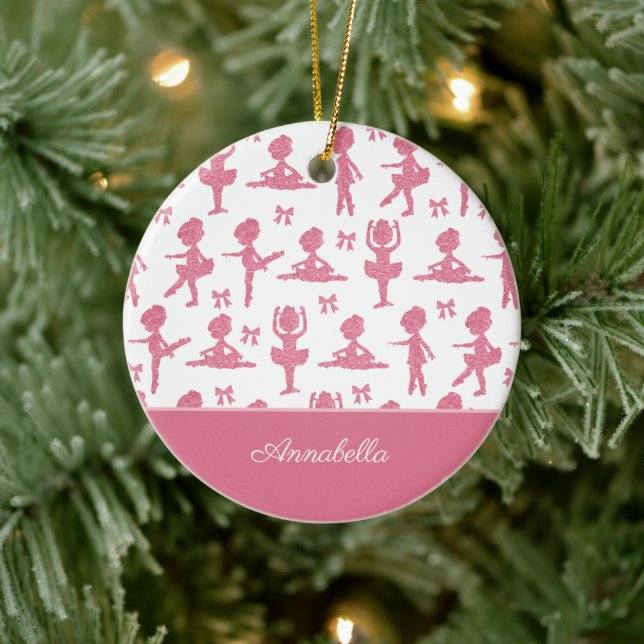 Pink Glitzer Girl Ballerina Pattern Weihnachten Keramik Ornament (Baum)