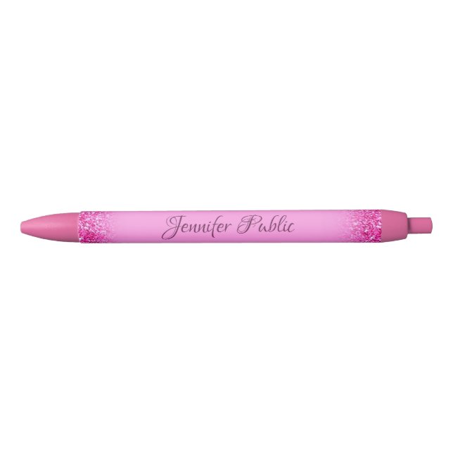 Pink Glitzer Girly Shiny Personalisiert Name Skrip Kugelschreiber (Vorderseite)