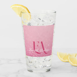 Pink Glitzer Glass Cup mit Name & Initialen Glas