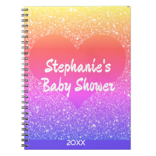 Pink Glitzer Heart Monogram Baby Shooting Gefallen Notizblock