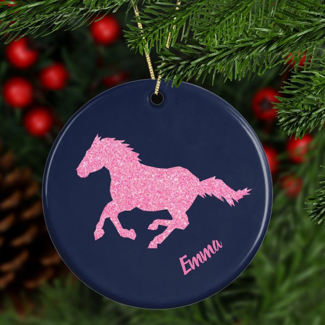 Pink Glitzer Horse Little Girl Keramik Ornament (Von Creator hochgeladen)