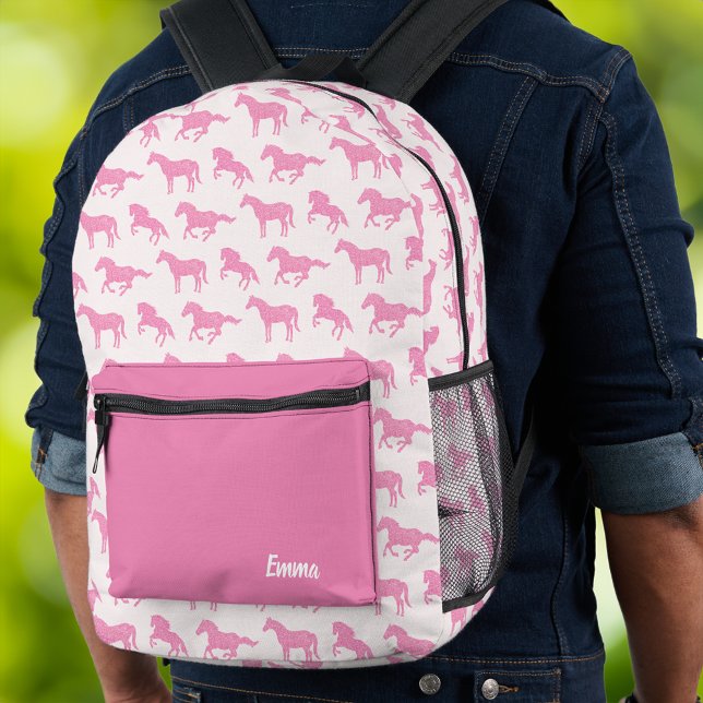 Pink Glitzer Horse Little Girl Vorname School Bedruckter Rucksack (Von Creator hochgeladen)
