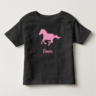 Pink Glitzer Horse Little Girl Vorname Tier Kleinkind T-shirt