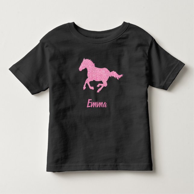 Pink Glitzer Horse Little Girl Vorname Tier Kleinkind T-shirt (Vorderseite)