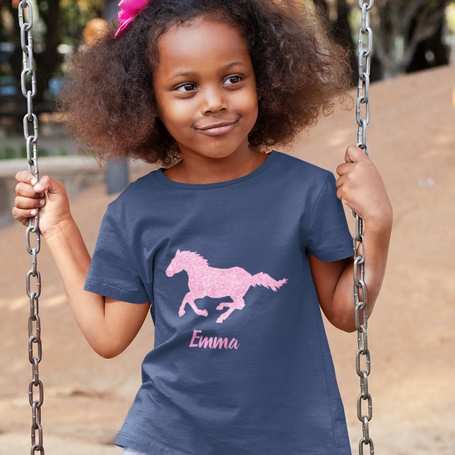 Pink Glitzer Horse Little Girl Vorname Tier T-Shirt (Von Creator hochgeladen)