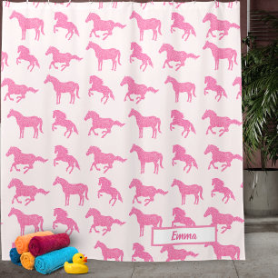 Pink Glitzer Horse Pattern Little Girl Vorname Duschvorhang