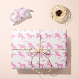 Pink Glitzer Horse Pattern Little Girl Vorname Geschenkpapier