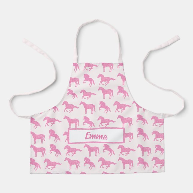 Pink Glitzer Horse Pattern Little Girl Vorname Schürze (Vorderseite)