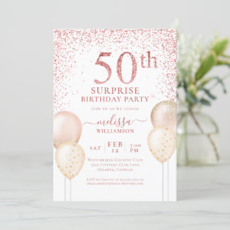 Pink Glitzer Kalligraphie Überraschung 50. Geburts Einladung