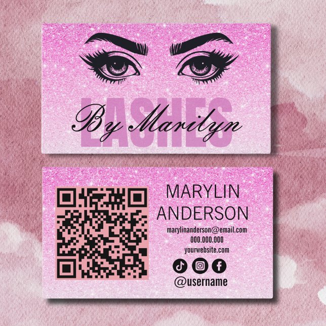 Pink Glitzer Lash Techniker mit QR-Code Visitenkarte (Von Creator hochgeladen)