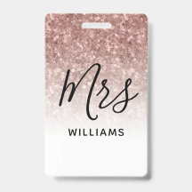 Pink Glitzer Lehrer Individuelle Name Lanyard ID A