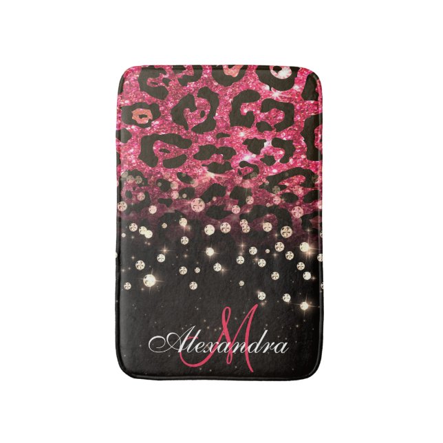 Pink Glitzer Leopard Print und Diamonds Badematte (Vorderseite Vertikal)