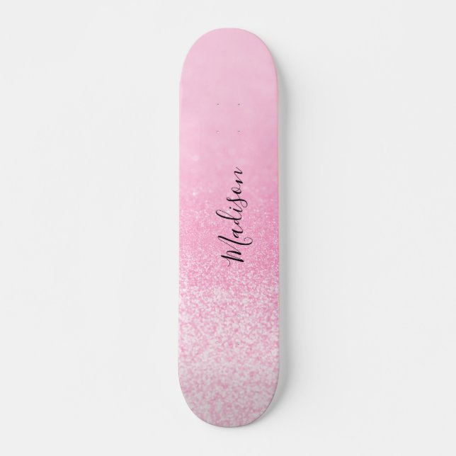Pink Glitzer Lights Personalisiert Skateboard (Vorne)
