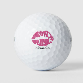 Pink Glitzer Lipstick Girly Kiss Golfball