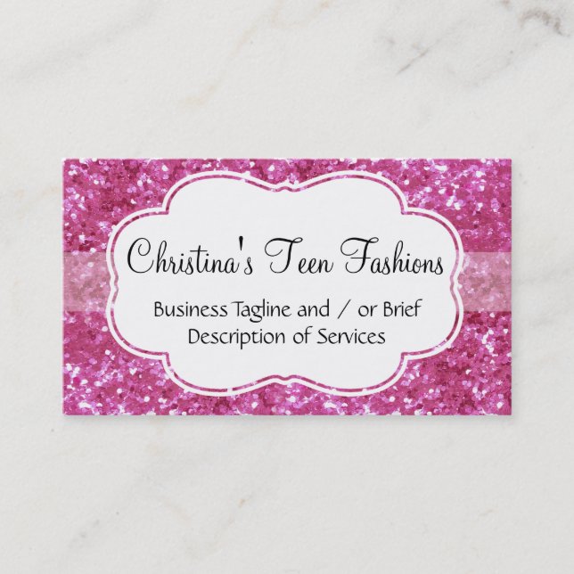 Pink Glitzer Look Fashion Business Card Visitenkarte (Vorderseite)