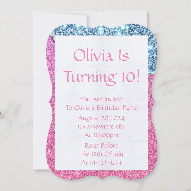 PINK GLITZER MÄDCHEN SAVE THE DATE (Vorderseite)