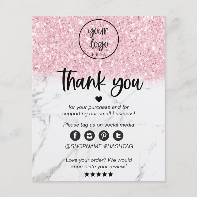 Pink Glitzer Marmor Business Vielen Dank für Ihre  (Vorderseite)