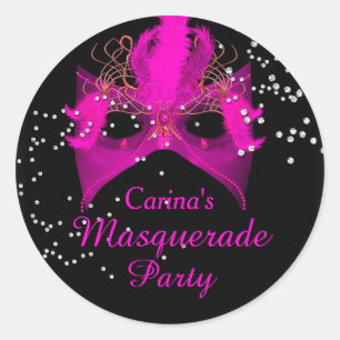 Pink Glitzer-Maskenball-Party-Aufkleber Runder Aufkleber