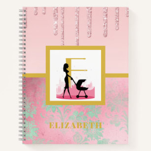 Pink Glitzer Minze Green New Baby Mother Monogram Notizbuch