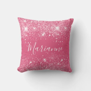 Pink-Glitzer-Monogramm-Namensschrift Kissen