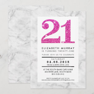 PINK GLITZER NUMBER 21 21st INVITE Einfacher Marmo Einladung