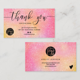 Pink Glitzer ombre script logo order danke Visitenkarte