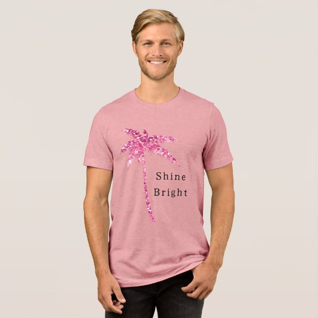 Pink Glitzer Palm Tree Tri-Blend Shirt (Vorderseite voll)