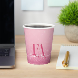 Pink Glitzer Paper Cup mit Name & Initialen Pappbecher
