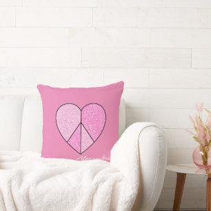 Pink Glitzer Peace Sign Heart Kissen Kissen
