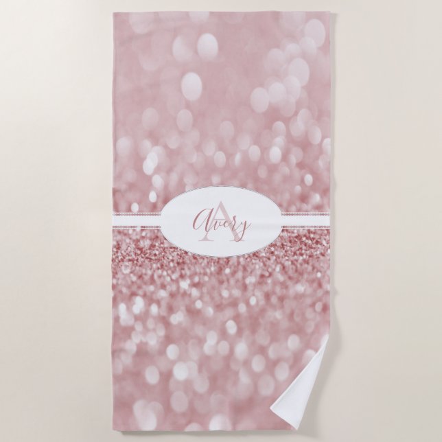 Pink Glitzer Personalize Beach Handtuch (Vorderseite)