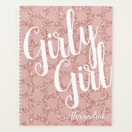 Pink Glitzer Polka Dot Girly Girl Name Chic Planer