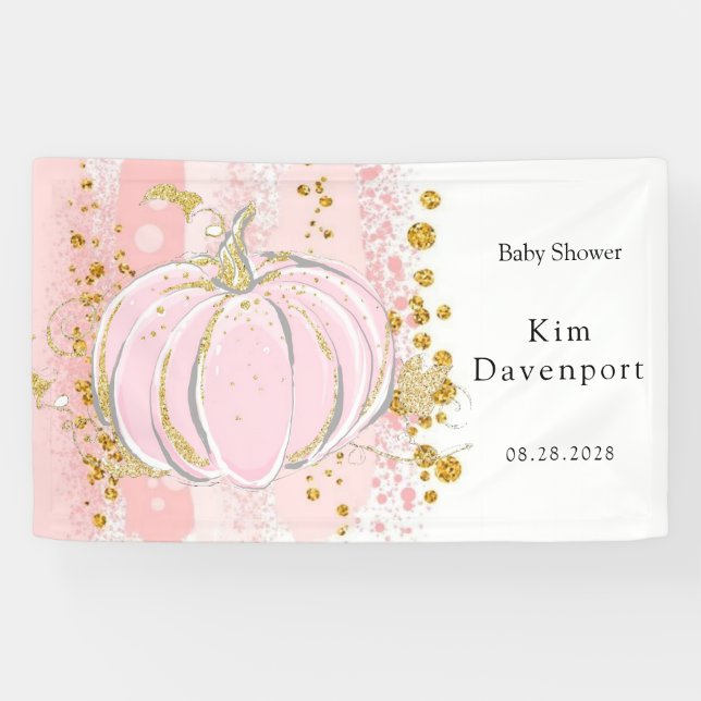 Pink Glitzer Pumpkin Girl Babydusche Banner (Horizontal)