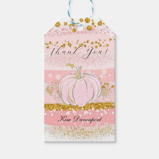 Pink Glitzer Pumpkin Girl Babydusche Danke Geschenkanhänger (Vorderseite)