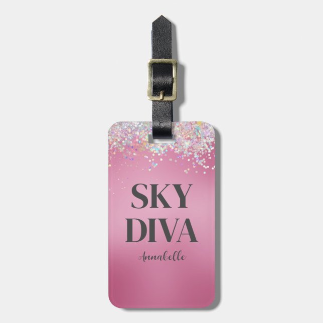 Pink Glitzer Sky Diva Gepäckanhänger (Vorderseite vertikal)