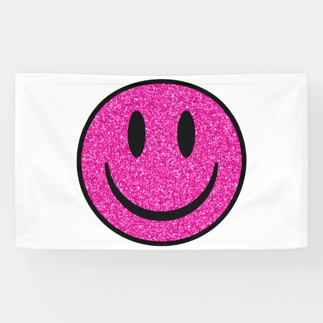 Pink Glitzer Smile Face Banner (Horizontal)