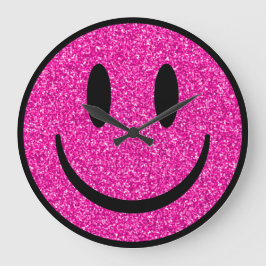 Pink Glitzer Smile Face Große Wanduhr