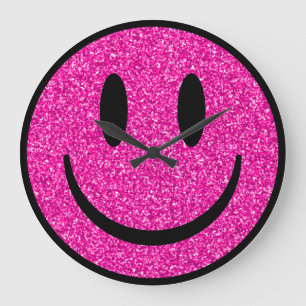 Pink Glitzer Smile Face Große Wanduhr