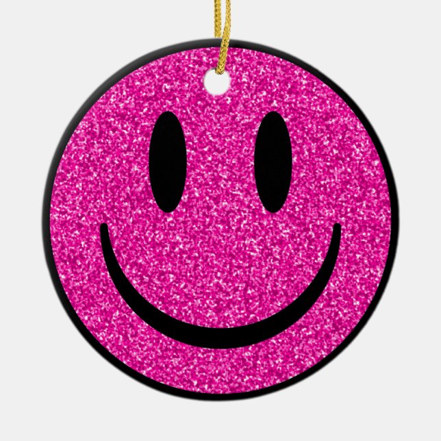 Pink Glitzer Smile Face Keramik Ornament (Vorne)