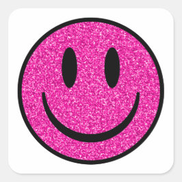 Pink Glitzer Smile Face Quadratischer Aufkleber
