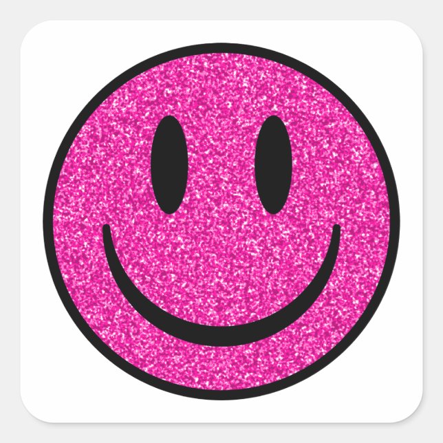 Pink Glitzer Smile Face Quadratischer Aufkleber (Vorderseite)