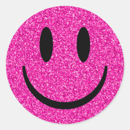 Pink Glitzer Smile Face Runder Aufkleber