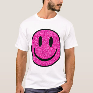 Pink Glitzer Smile Face T-Shirt