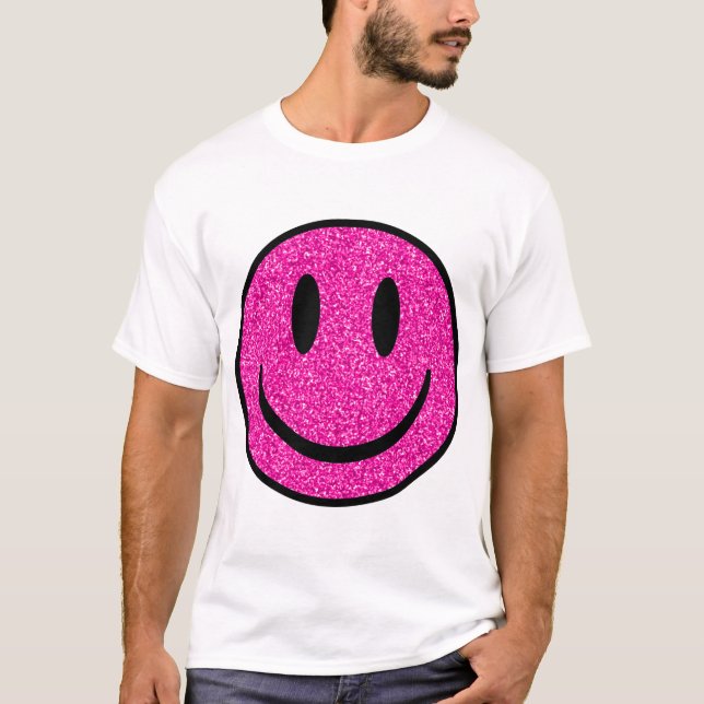 Pink Glitzer Smile Face T-Shirt (Vorderseite)