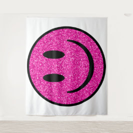 Pink Glitzer Smile Face Wandteppich