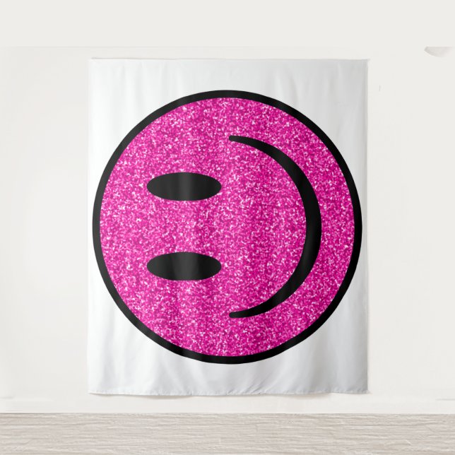 Pink Glitzer Smile Face Wandteppich (Vorderseite)