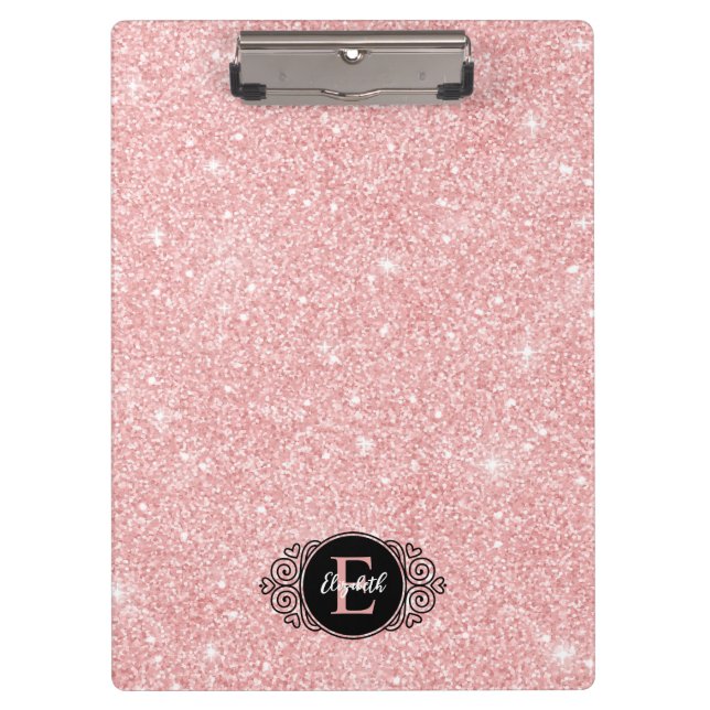 Pink Glitzer Sparkle Moderne Monogram-Zwischenabla Klemmbrett (Vorderseite)